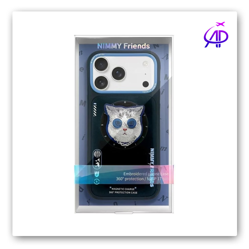 Nimmy Friends White Cat Magnetic Grip Protection Case