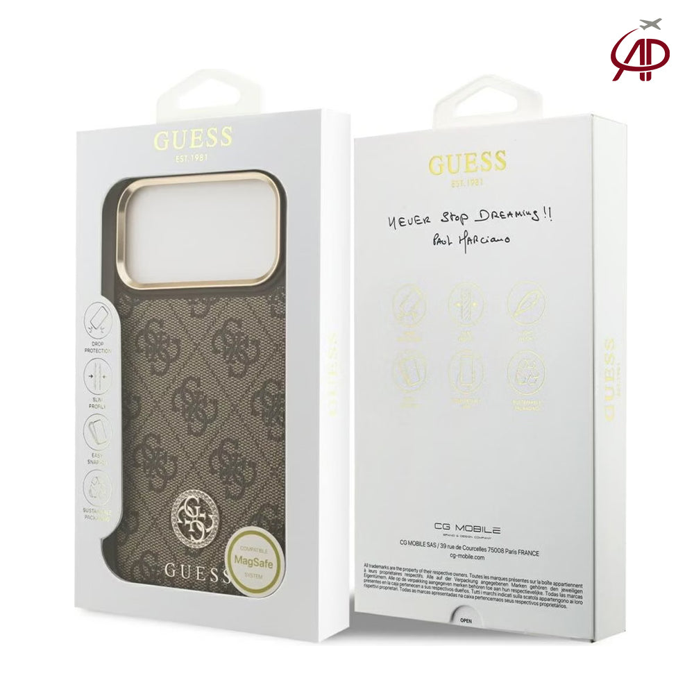 GUESS Brown 4G Monogram Case with Rhinestone Round Emblem