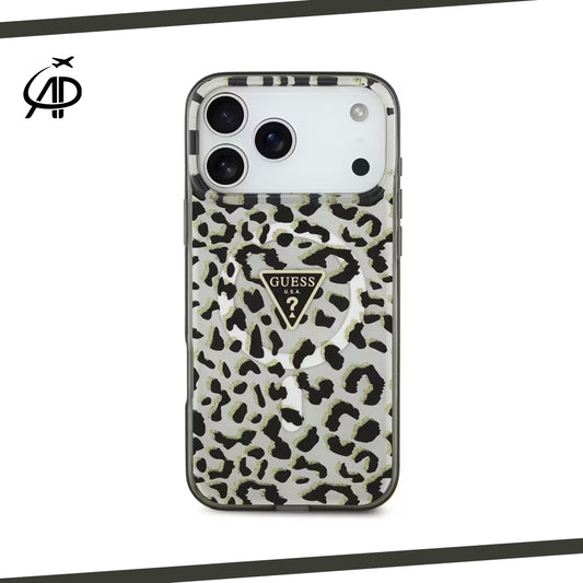 Guess Leopard Print Clear iPhone Case with Triangle Logo