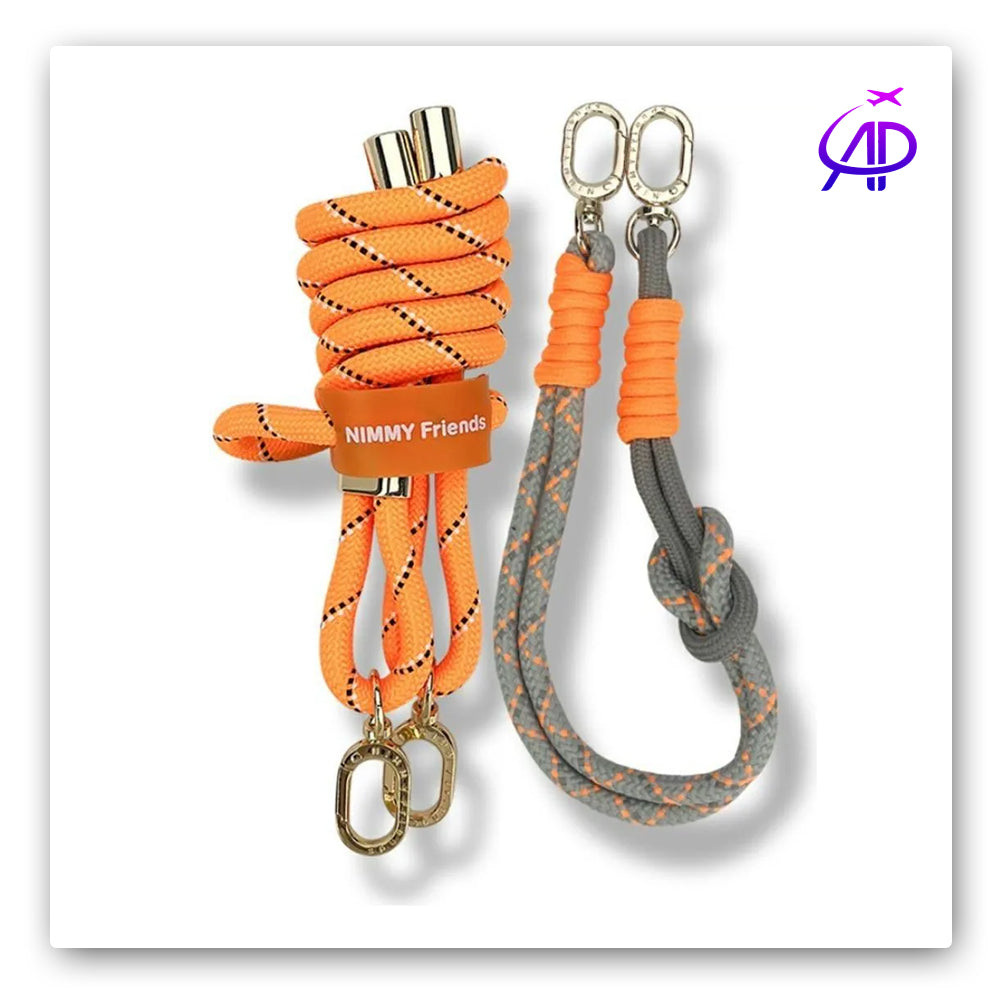 Sporty Grey and Orange Rope Wristlet/Short Lanyard