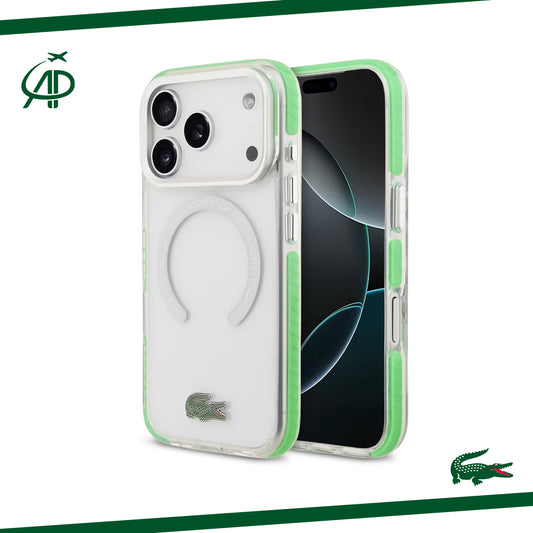 Lacoste Magsafe-Compatible Clear Case with Vibrant Green Edges