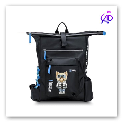 Nimmy Friends 'Billionaire Puppy' Roll-Top Backpack - Black/Blue Accents