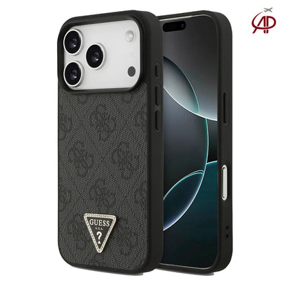GUESS Black 4G Monogram Case with Rhinestone Triangle Emblem