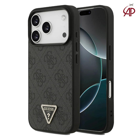 GUESS Black 4G Monogram Case with Rhinestone Triangle Emblem