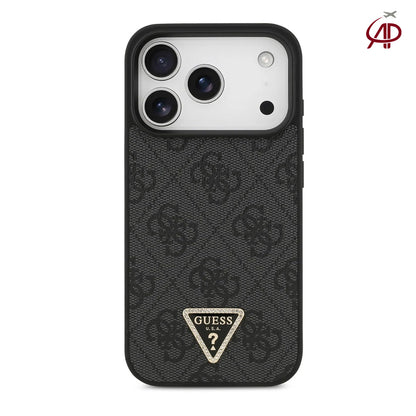 GUESS Black 4G Monogram Case with Rhinestone Triangle Emblem