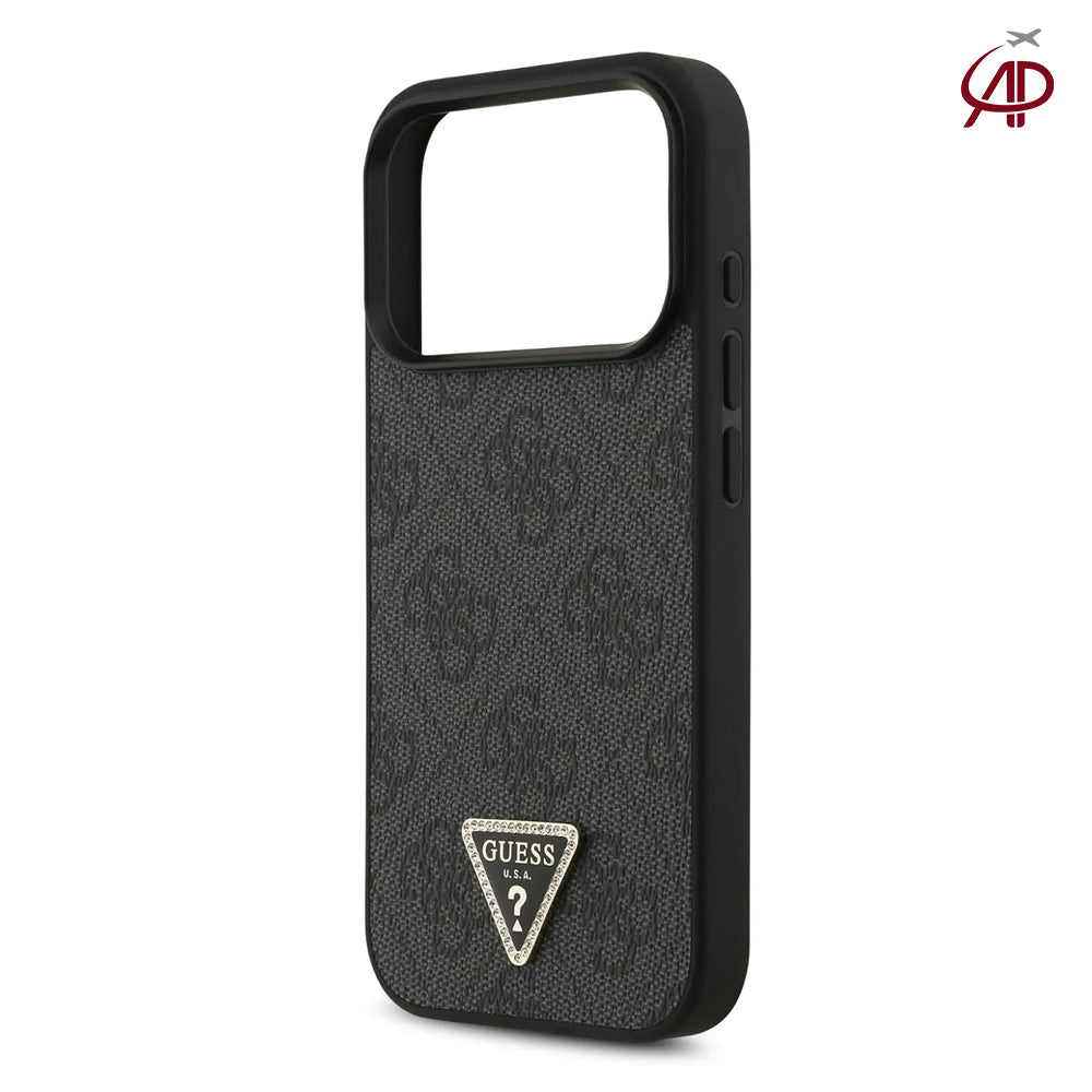 GUESS Black 4G Monogram Case with Rhinestone Triangle Emblem