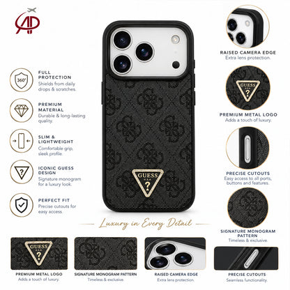 GUESS Black 4G Monogram Case with Rhinestone Triangle Emblem
