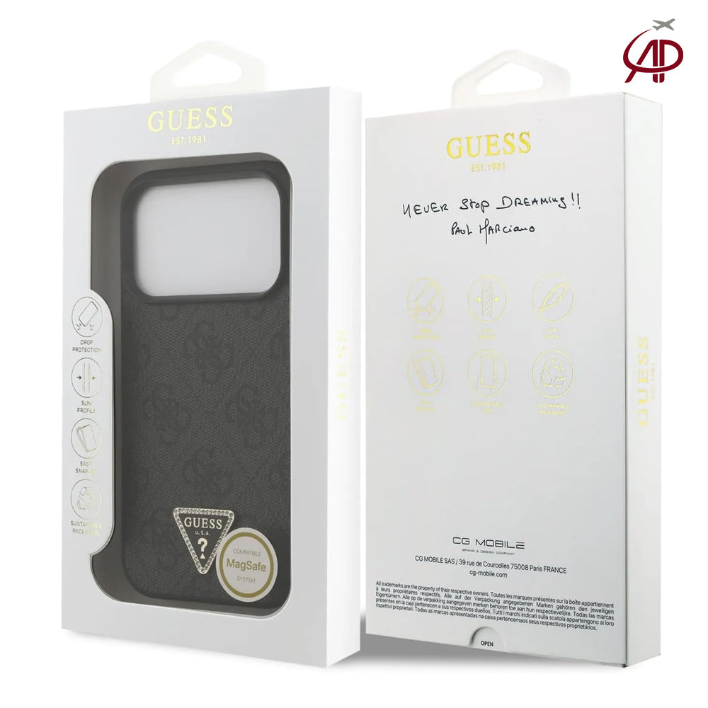 GUESS Black 4G Monogram Case with Rhinestone Triangle Emblem