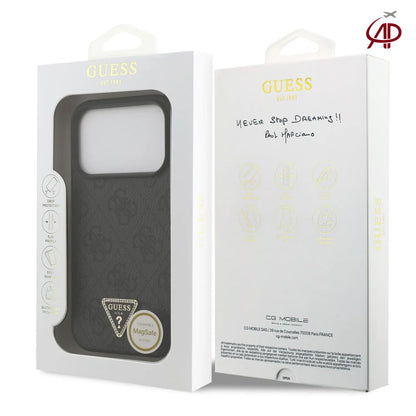 GUESS Black 4G Monogram Case with Rhinestone Triangle Emblem