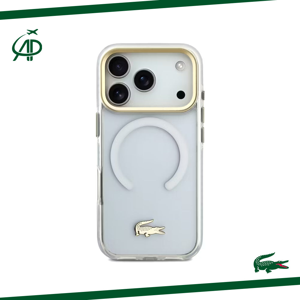 Lacoste Clear Magnetic Case with Gold Accents and Magsafe Ring