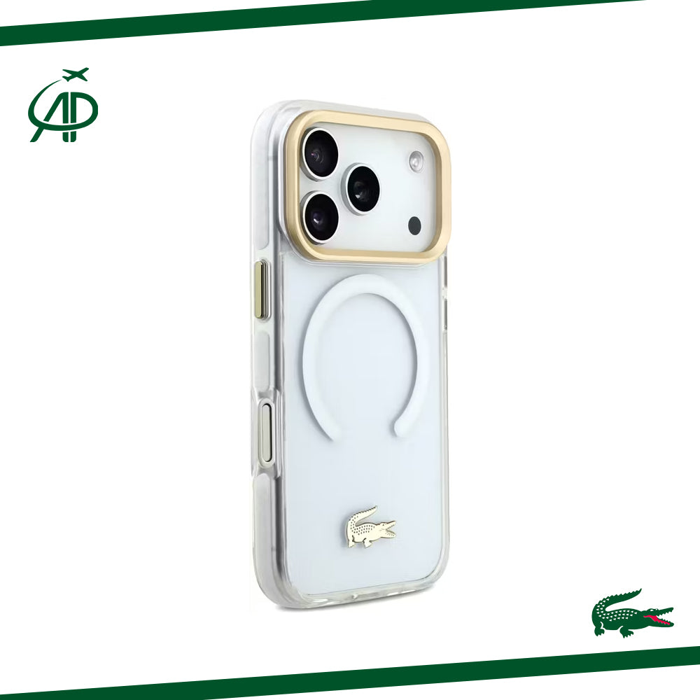 Lacoste Clear Magnetic Case with Gold Accents and Magsafe Ring