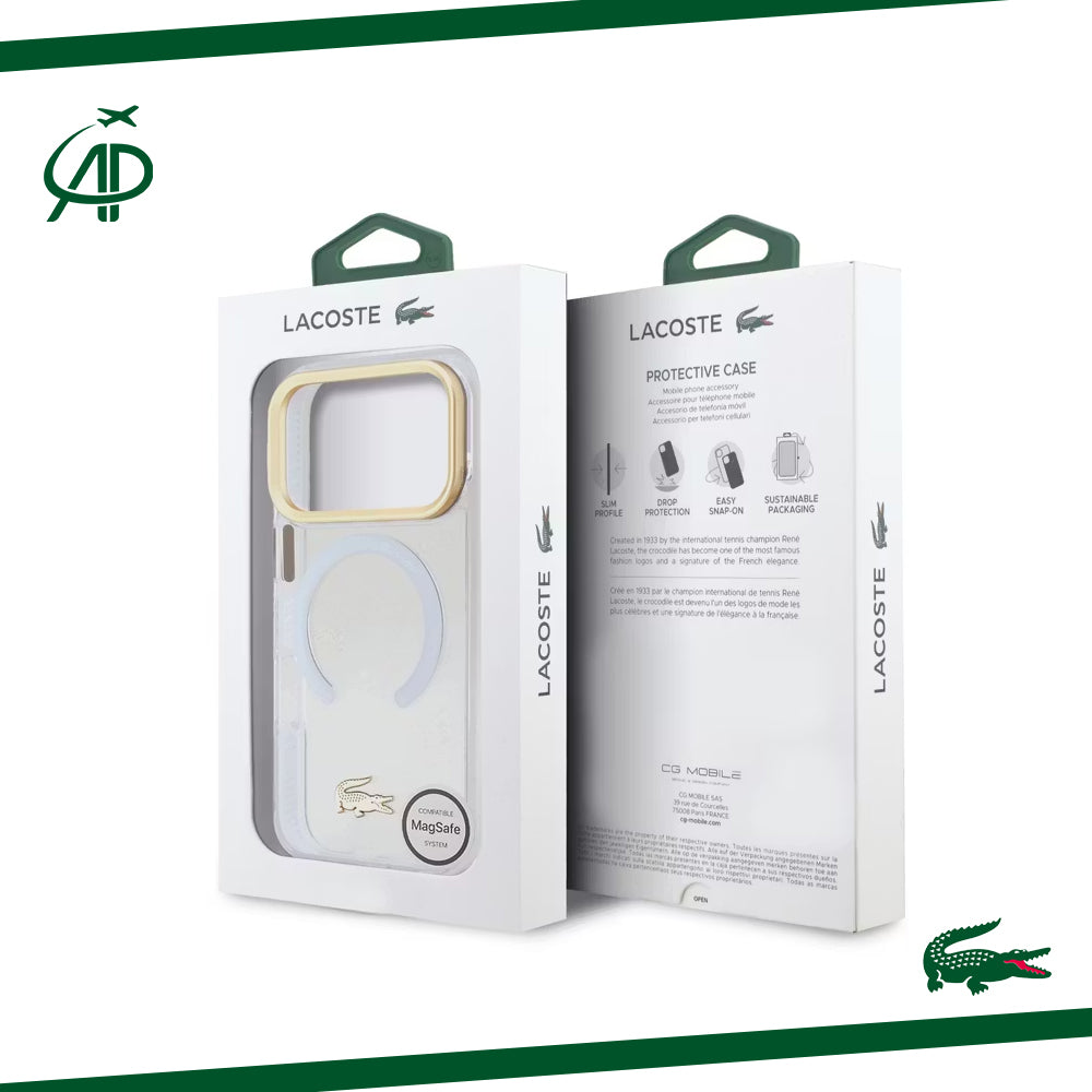 Lacoste Clear Magnetic Case with Gold Accents and Magsafe Ring