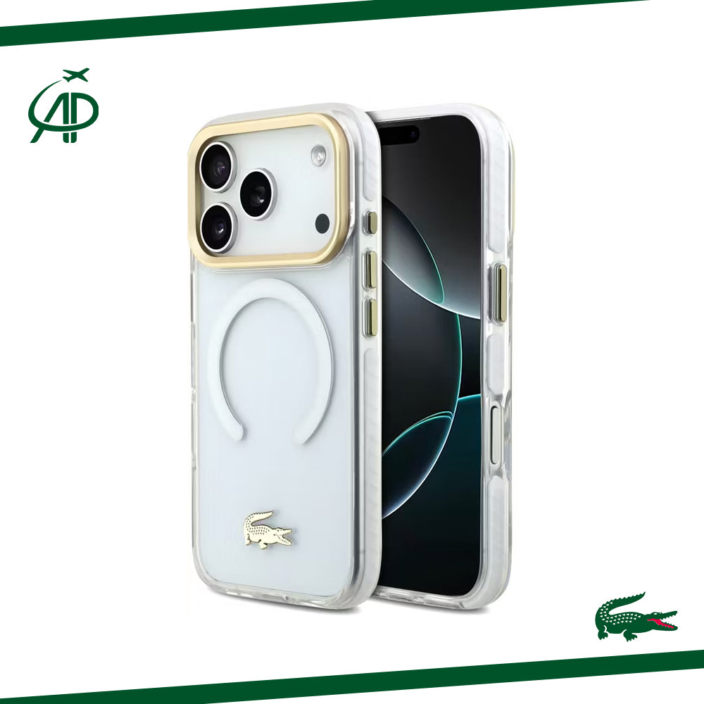 Lacoste Clear Magnetic Case with Gold Accents and Magsafe Ring
