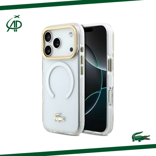 Lacoste Clear Magnetic Case with Gold Accents and Magsafe Ring