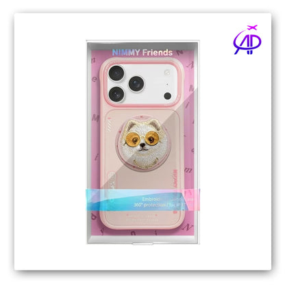 Nimmy Friends Fluffy White Pet Magnetic Grip Pink Case