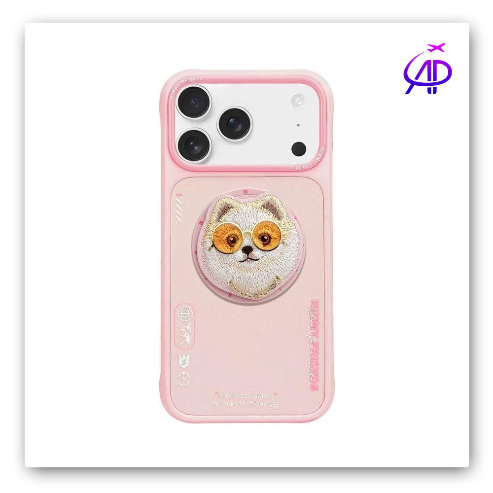 Nimmy Friends Fluffy White Pet Magnetic Grip Pink Case