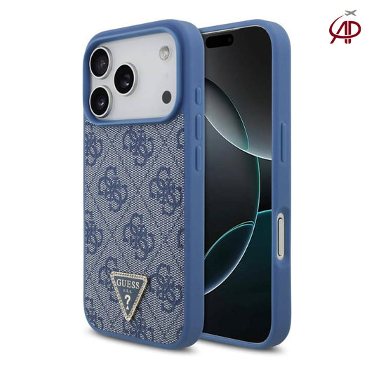 GUESS Blue Denim 4G Monogram Case with Rhinestone Triangle Emblem