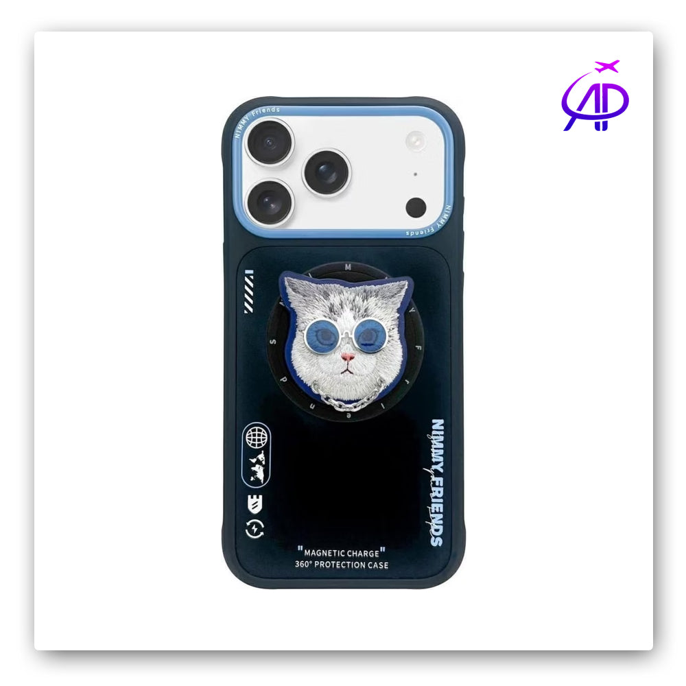Nimmy Friends White Cat Magnetic Grip Protection Case