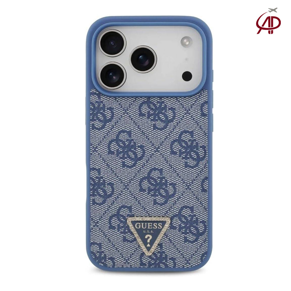 GUESS Blue Denim 4G Monogram Case with Rhinestone Triangle Emblem