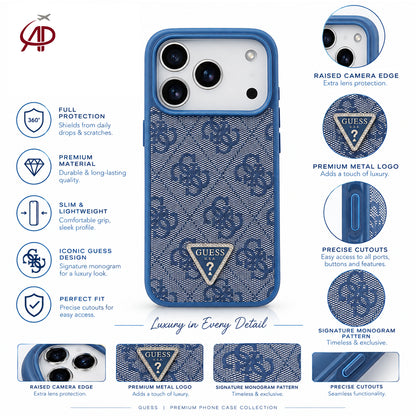 GUESS Blue Denim 4G Monogram Case with Rhinestone Triangle Emblem
