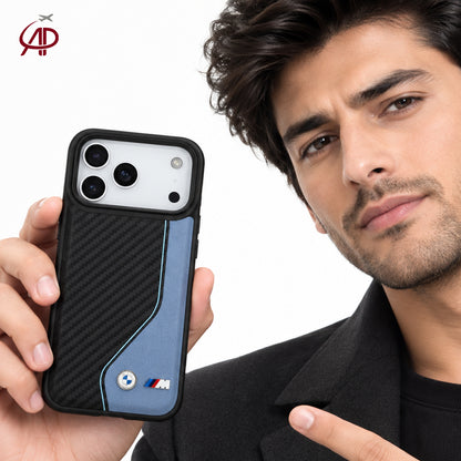 BMW M Motorsport Carbon Fiber & Slate Blue Leather Case