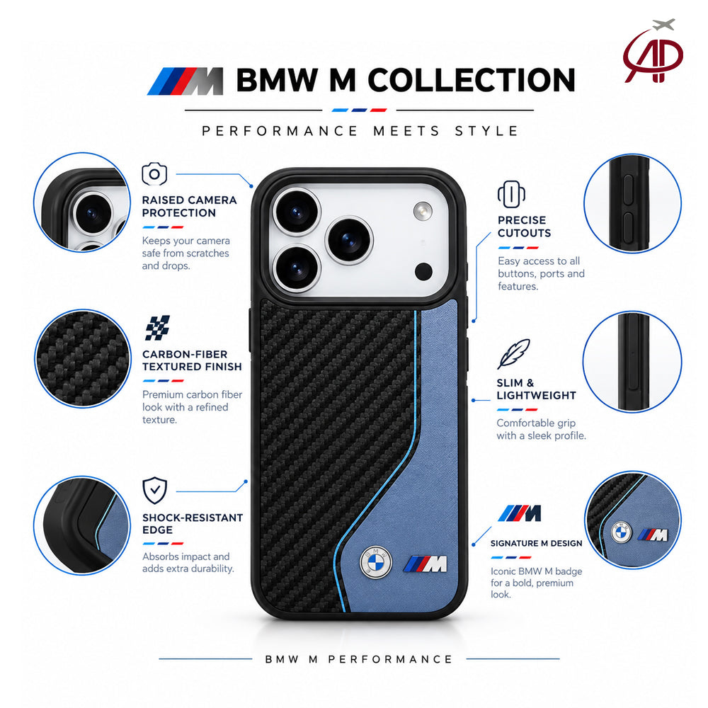 BMW M Motorsport Carbon Fiber & Slate Blue Leather Case