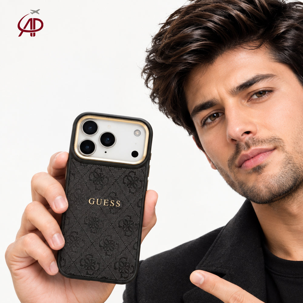 GUESS Black 4G Monogram Case with Gold Logo