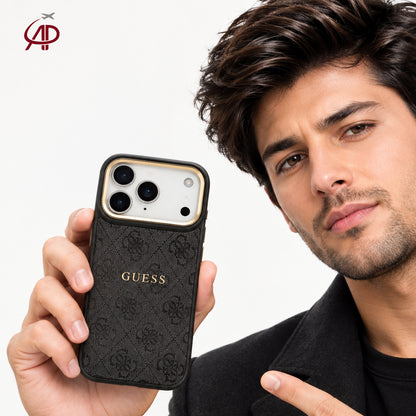 GUESS Black 4G Monogram Case with Gold Logo