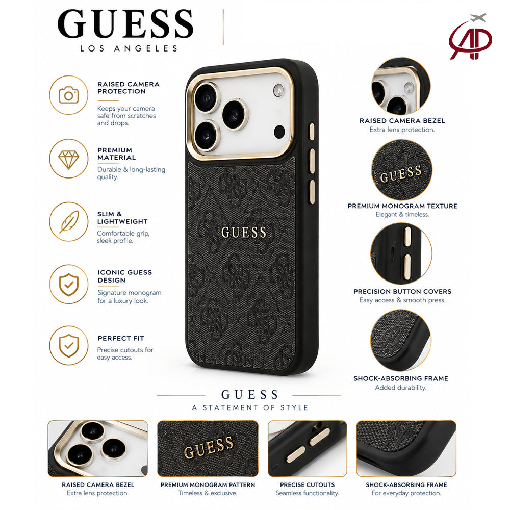 GUESS Black 4G Monogram Case with Gold Logo