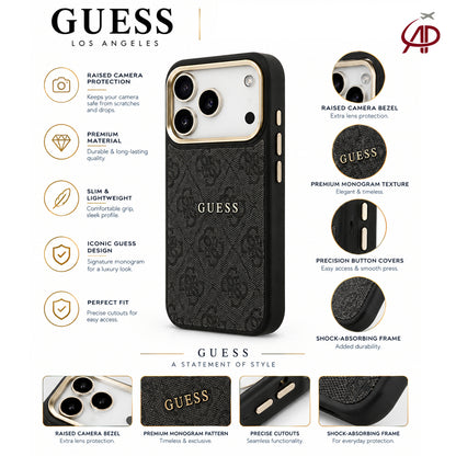 GUESS Black 4G Monogram Case with Gold Logo