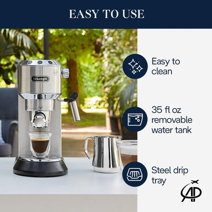 De'Longhi Dedica Espresso Machine | Slim Design, Silver