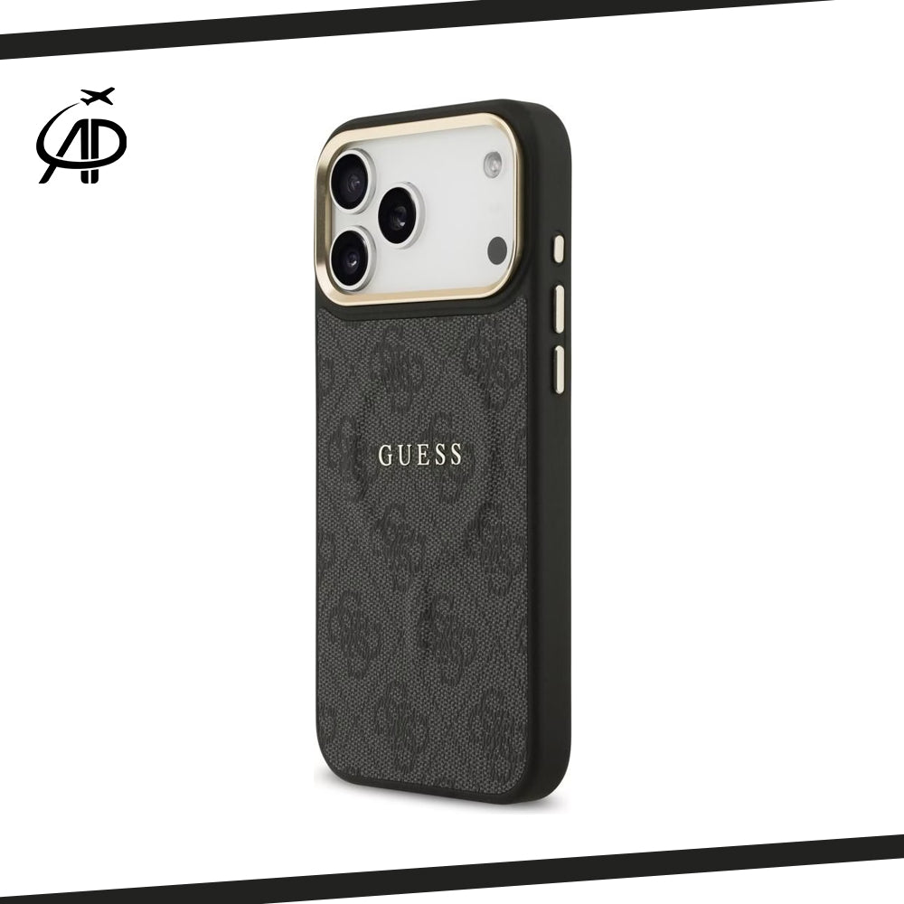 Guess Black & Gray Monogram iPhone Case with Gold Accents