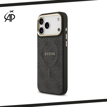 Guess Black & Gray Monogram iPhone Case with Gold Accents