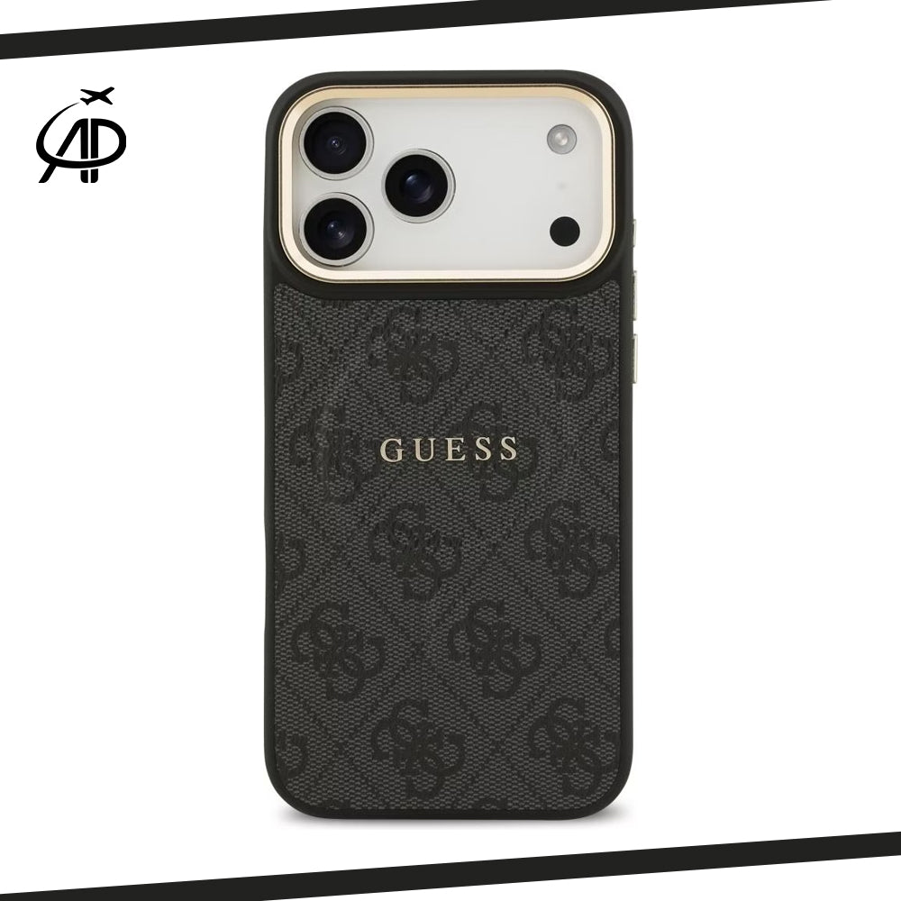 Guess Black & Gray Monogram iPhone Case with Gold Accents