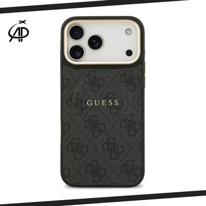 Guess Black & Gray Monogram iPhone Case with Gold Accents