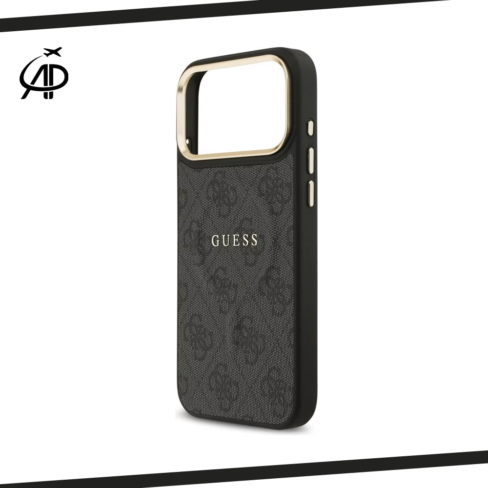 Guess Black & Gray Monogram iPhone Case with Gold Accents