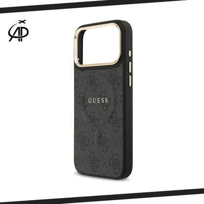 Guess Black & Gray Monogram iPhone Case with Gold Accents