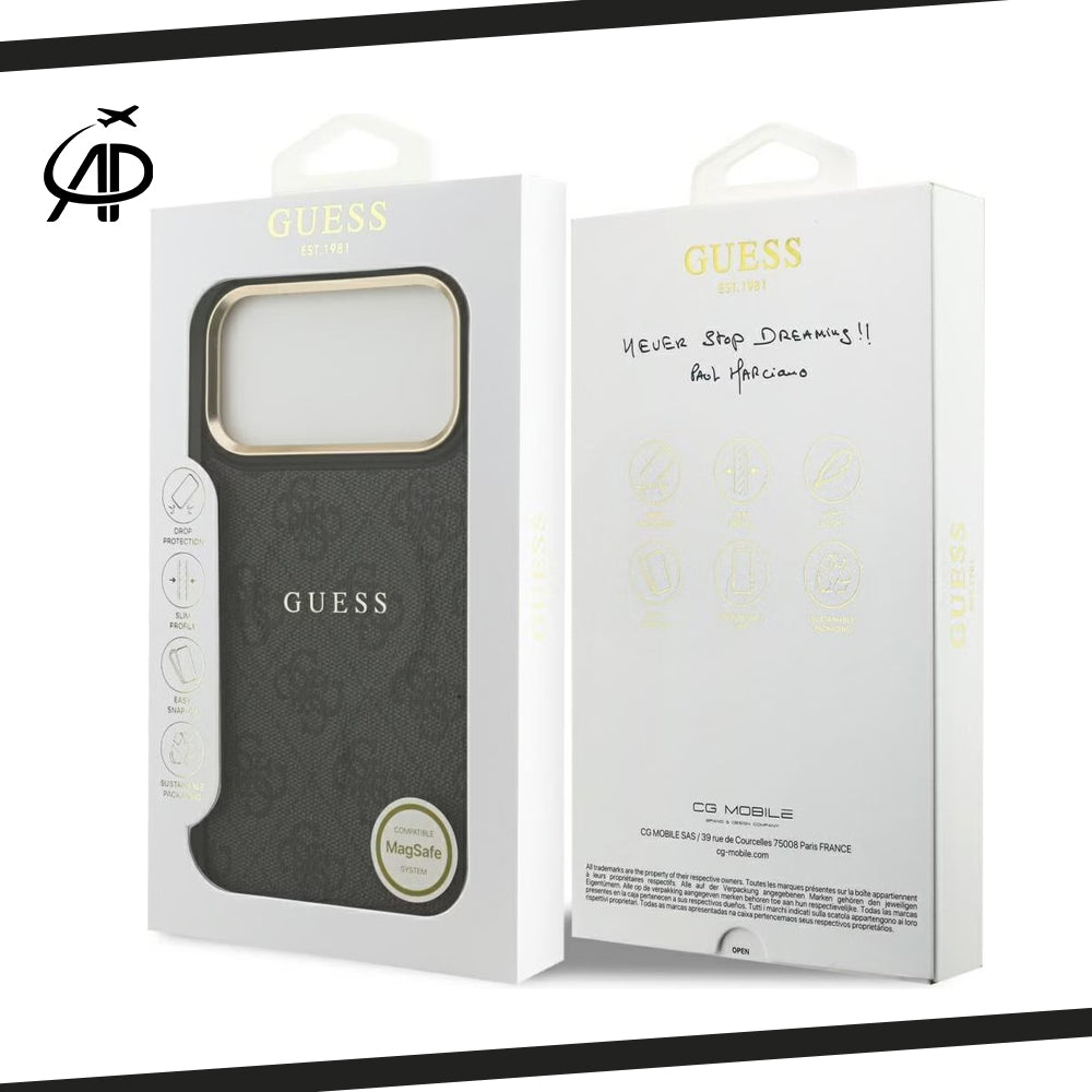 Guess Black & Gray Monogram iPhone Case with Gold Accents