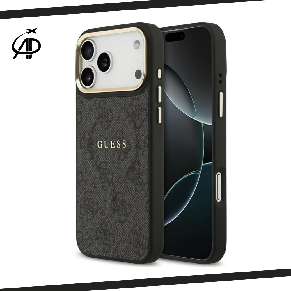 Guess Black & Gray Monogram iPhone Case with Gold Accents