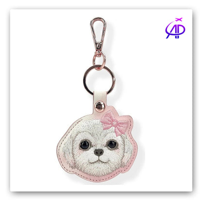 Nimmy Friends 'Pretty Puppy' Embroidered Keychain/Bag Charm with Pink Bow