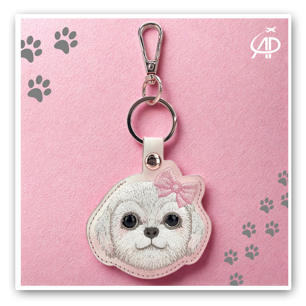 Nimmy Friends 'Pretty Puppy' Embroidered Keychain/Bag Charm with Pink Bow