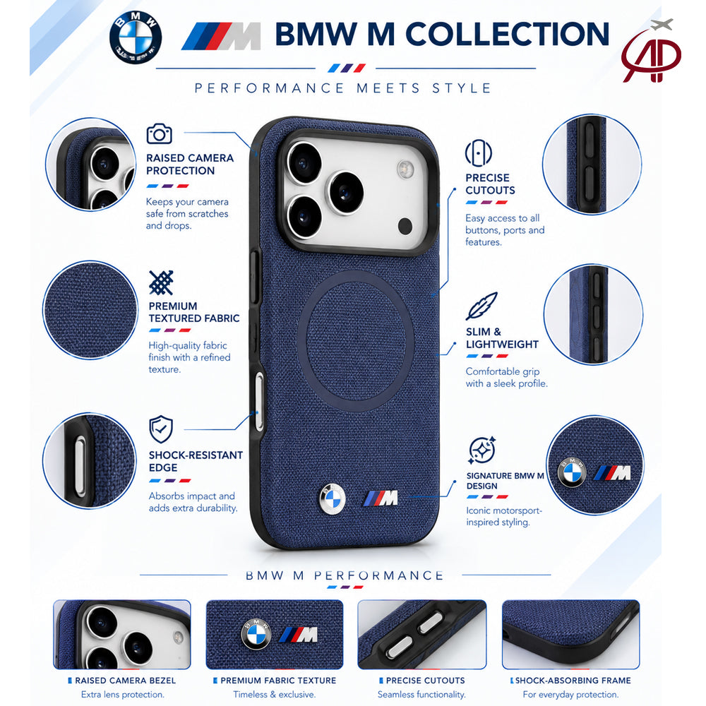BMW M Motorsport Slate Blue Textured Fabric MagSafe Case