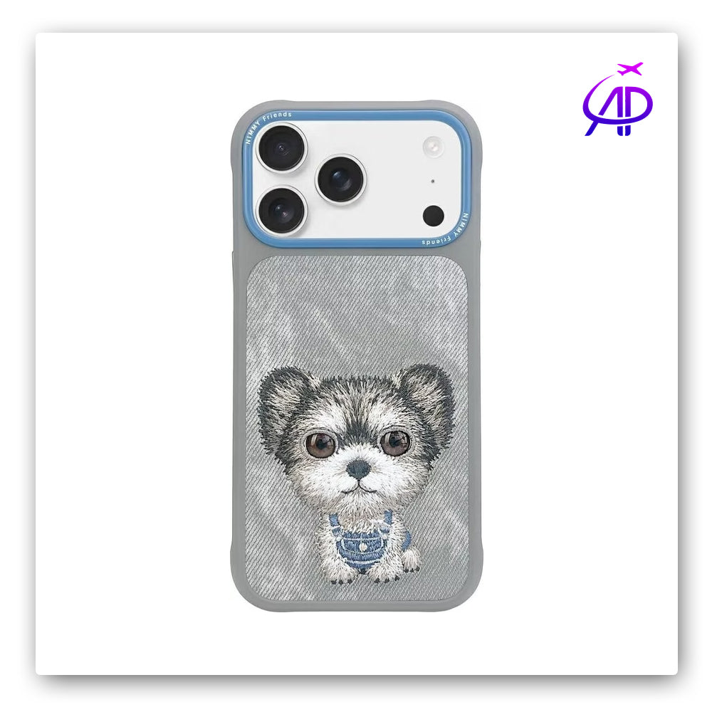 Nimmy Friends Fluffy Dog Overalls Embroidery Gray Protection Case