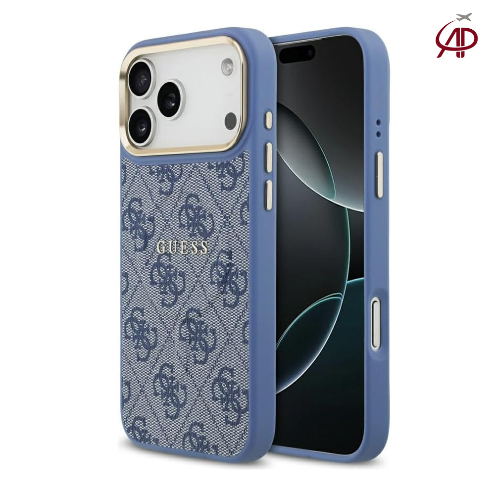 GUESS Blue Denim 4G Monogram Case with Gold Logo