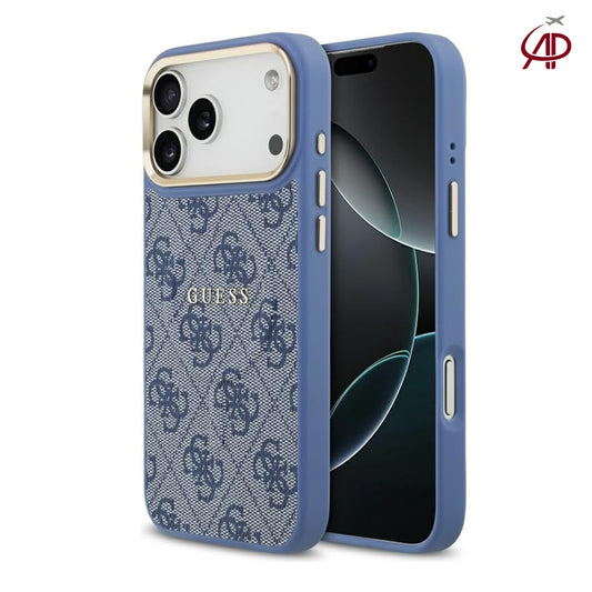 GUESS Blue Denim 4G Monogram Case with Gold Logo