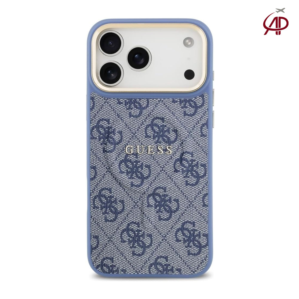 GUESS Blue Denim 4G Monogram Case with Gold Logo