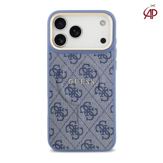 GUESS Blue Denim 4G Monogram Case with Gold Logo