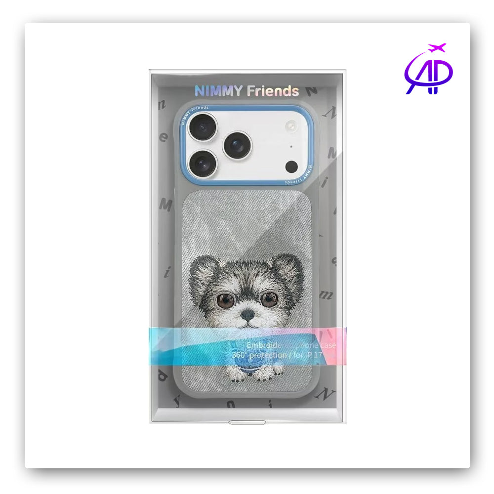 Nimmy Friends Fluffy Dog Overalls Embroidery Gray Protection Case