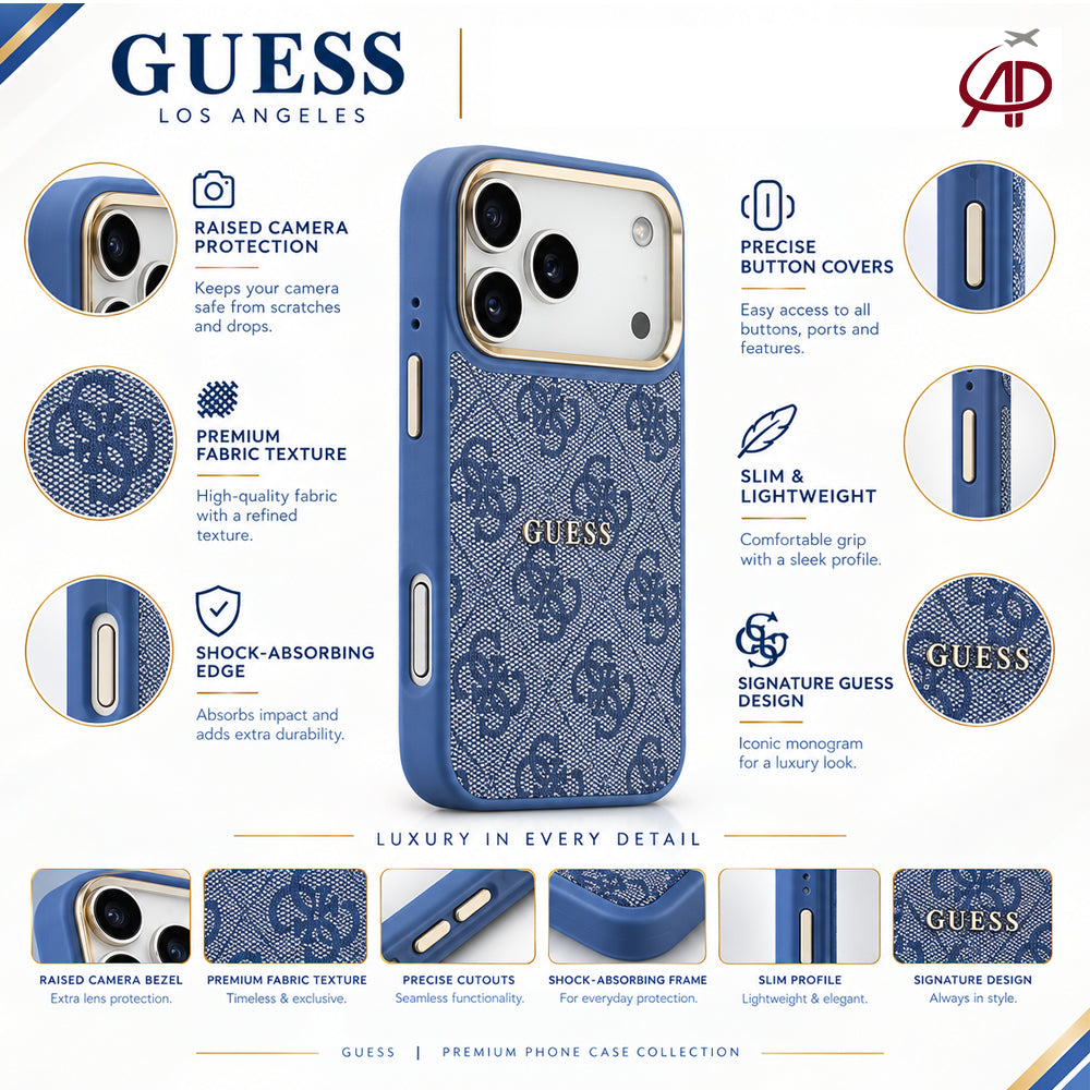 GUESS Blue Denim 4G Monogram Case with Gold Logo