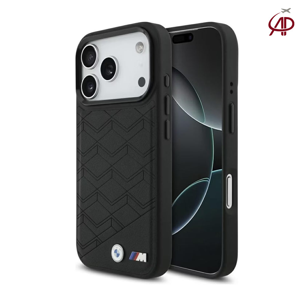BMW M Motorsport Black Geometric Embossed Leather Case